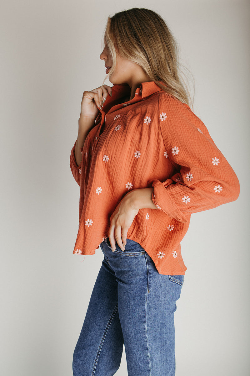 The Townsley Floral Embroidered Blouse in Rust