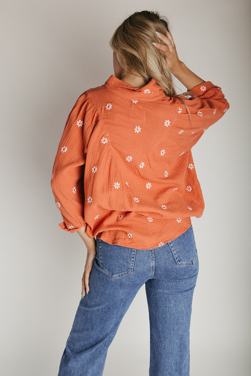 The Townsley Floral Embroidered Blouse in Rust