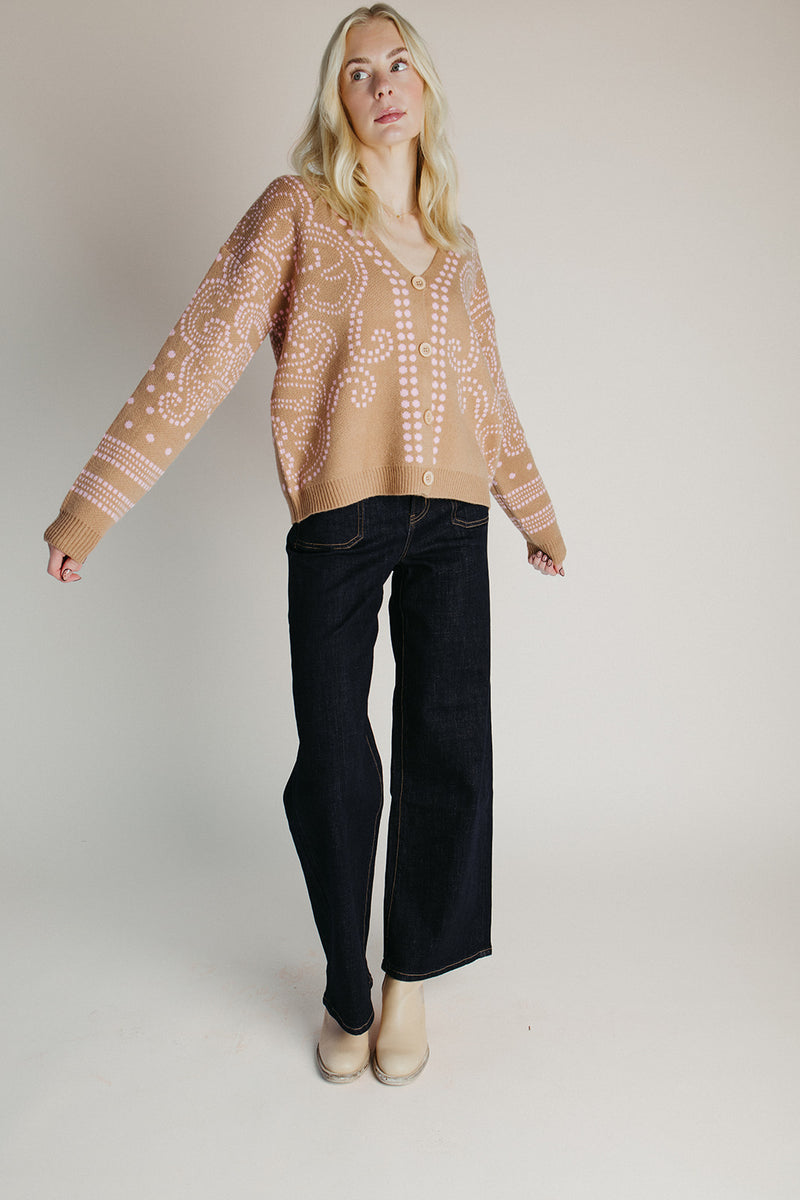 The Jepson Patterned Sweater in Beige + Pink