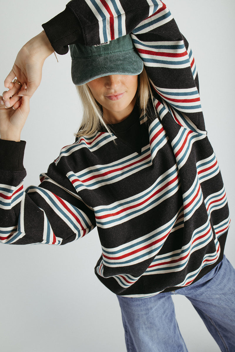 The Vada Retro Striped Pullover in Navy