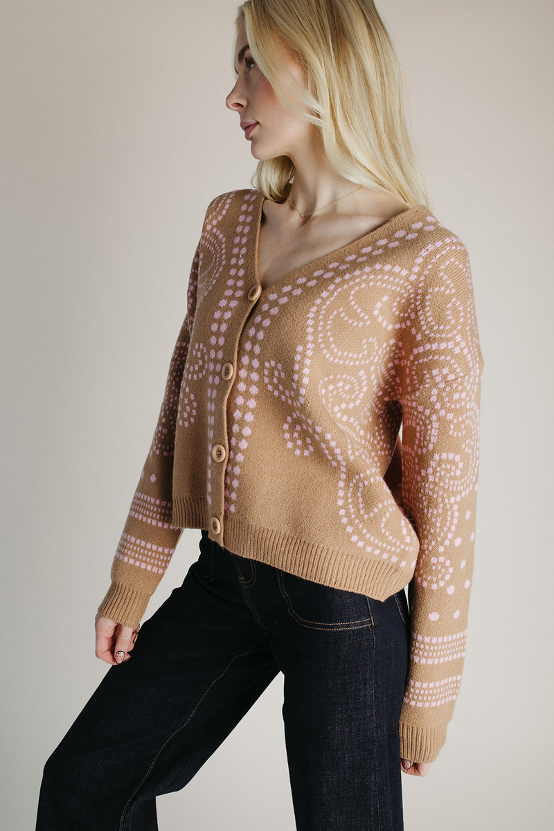 The Jepson Patterned Sweater in Beige + Pink