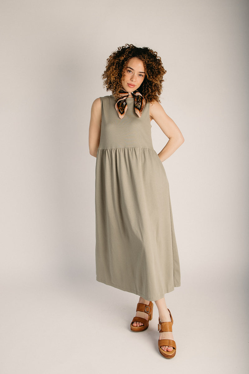 knit midi tank dress Knit Midi Tank Dress- Beige/Navy