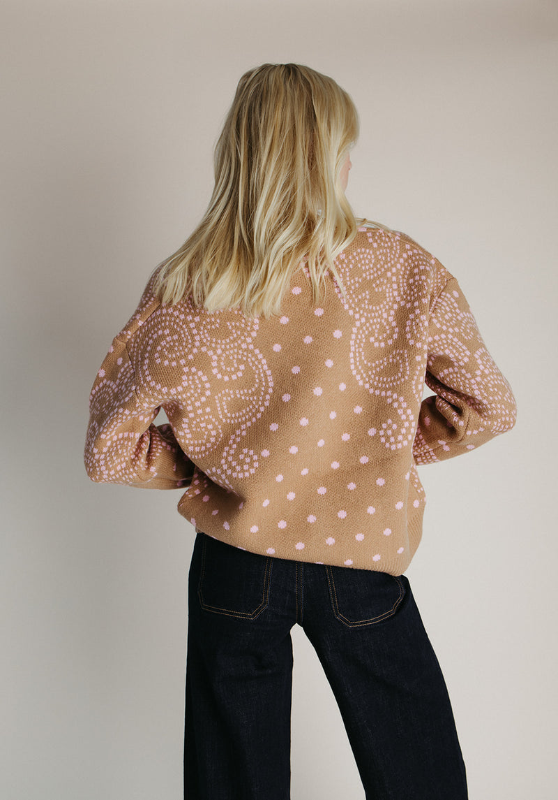 The Jepson Patterned Sweater in Beige + Pink