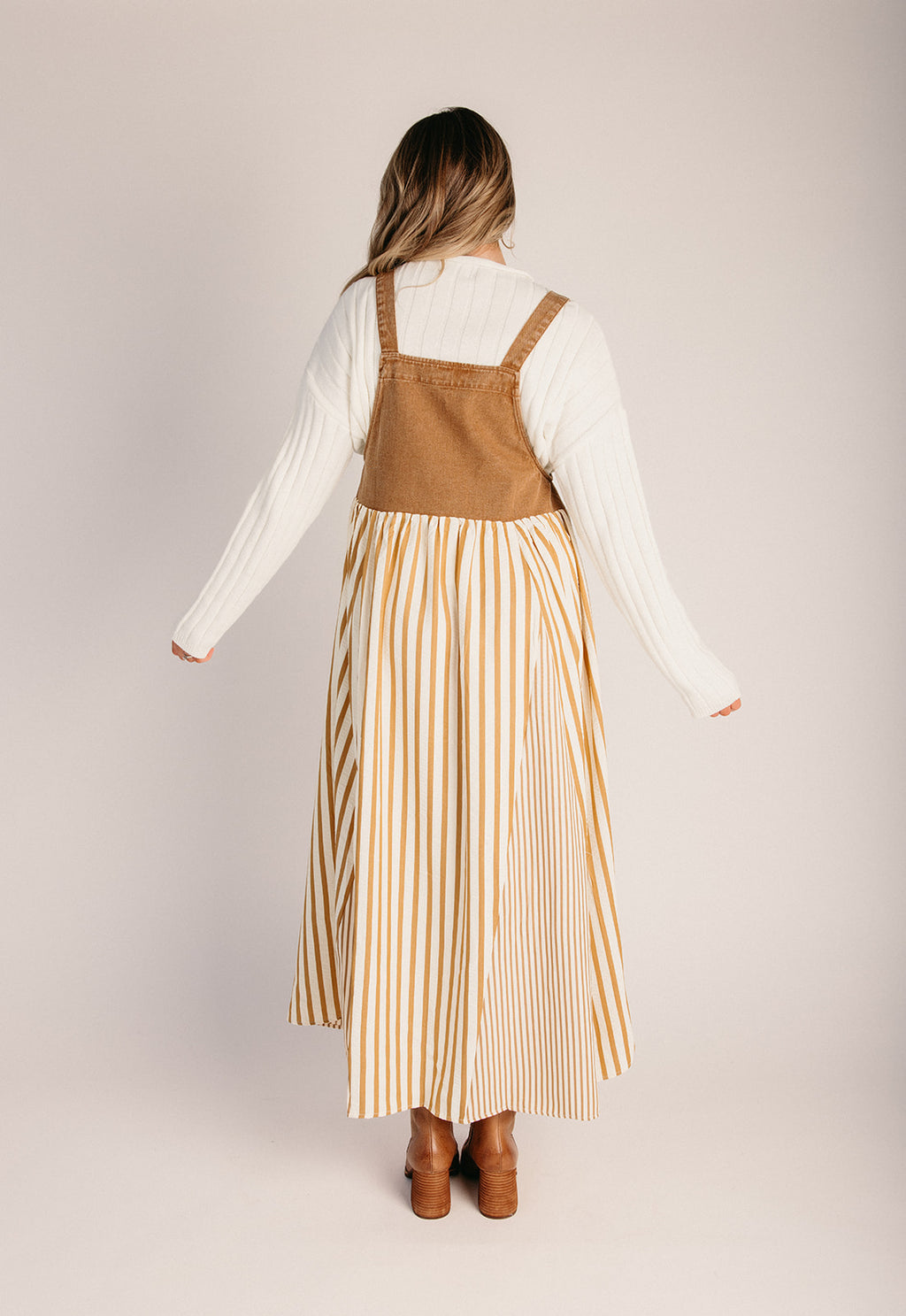 The Hellen Denim Overall Dress in Washed Taupe Small