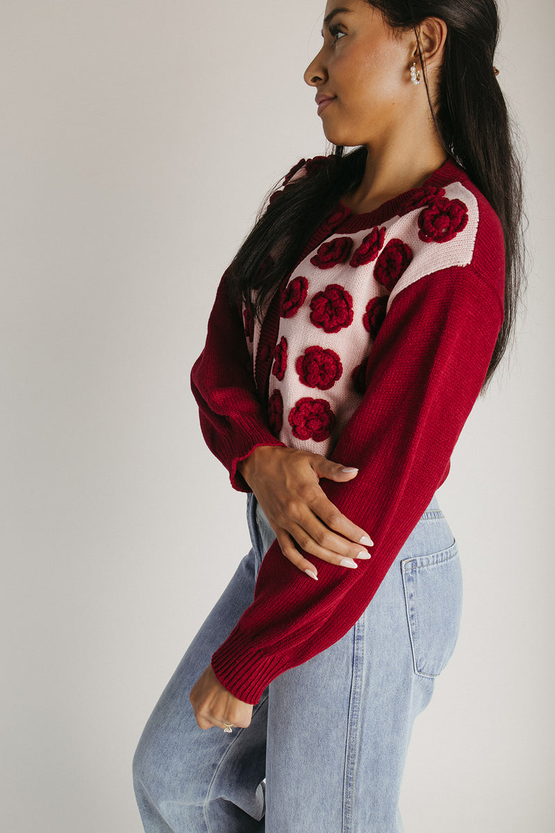 The Adkins Rose Applique Cardigan in Vintage Rose