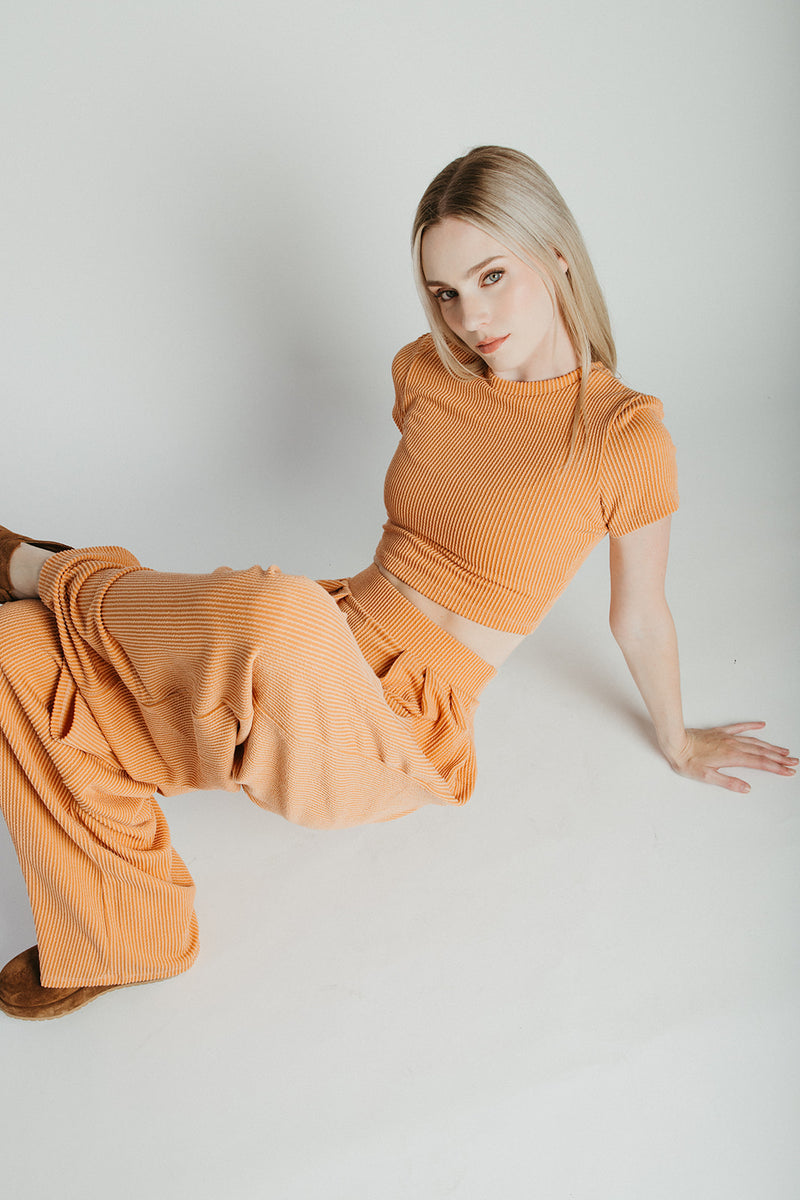The Leanne Ribbed Lounge Set in Dusty Orange