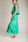 The Caryn Metallic Maxi Skirt in Kelly Green