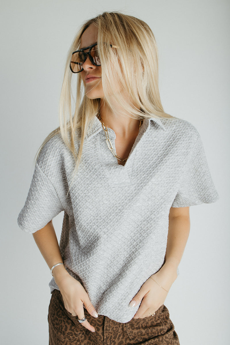 The Chilton Jacquard Knit Blouse in Heather Grey