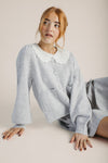 The Orzoco Frill Collar Cardigan in Heather Grey