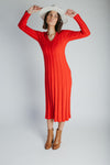 The Arden Ribbed Midi Sweater Dress in Red