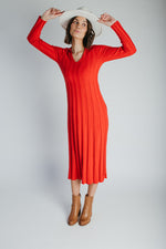 The Arden Ribbed Midi Sweater Dress in Red