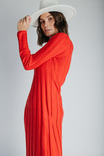 The Arden Ribbed Midi Sweater Dress in Red
