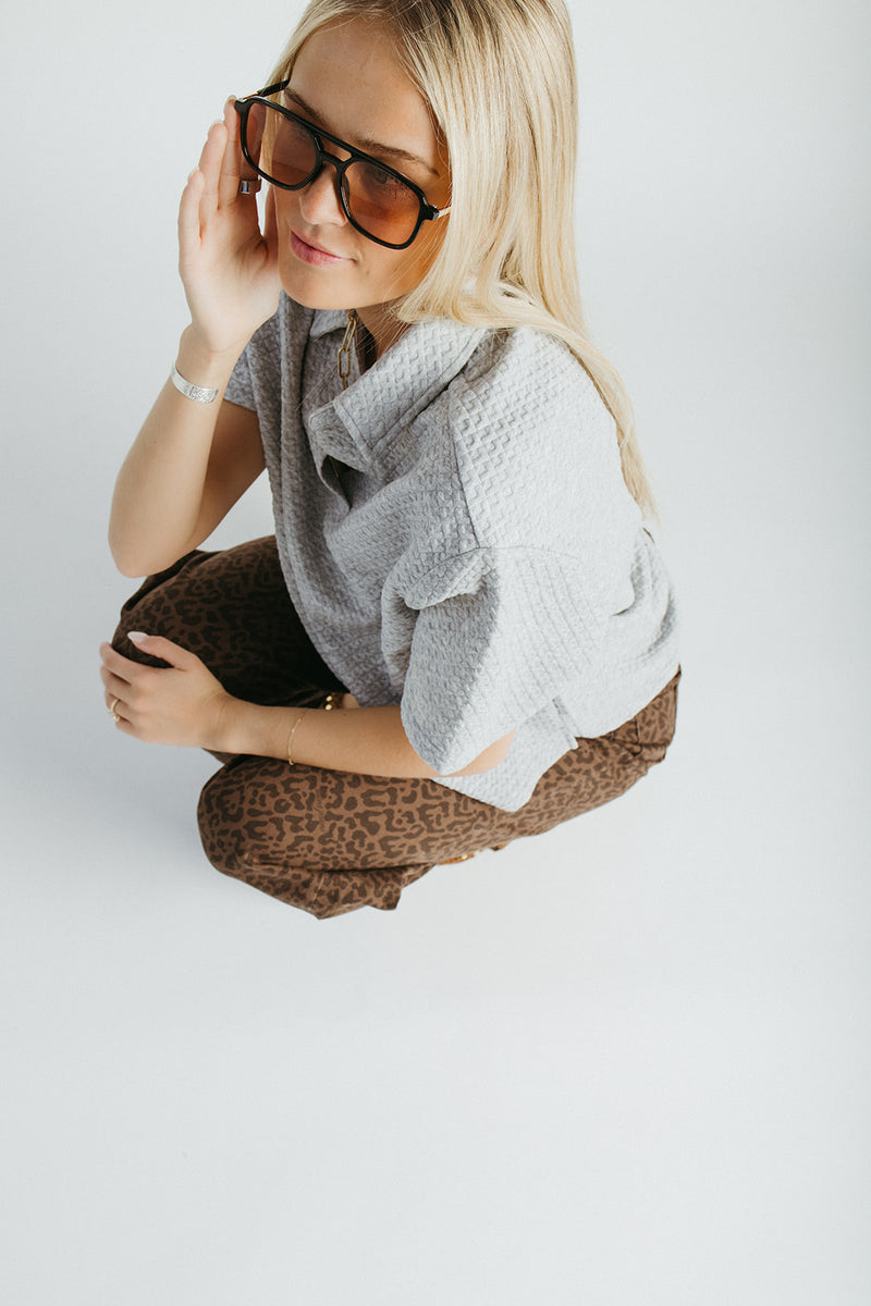 The Chilton Jacquard Knit Blouse in Heather Grey