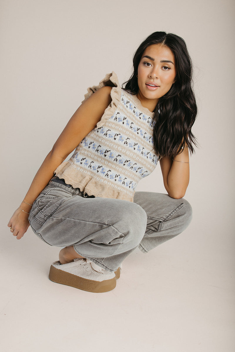 The Brandie Knit Sweater Blouse in Light Taupe