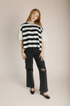 The Wadley Striped Blouse in Black + Ivory