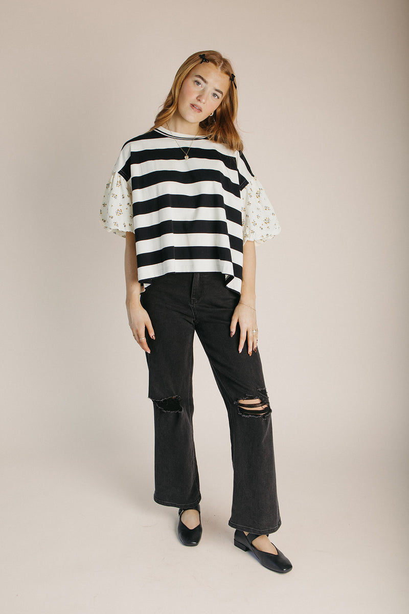 The Wadley Striped Blouse in Black + Ivory
