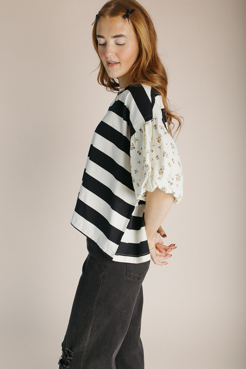 The Wadley Striped Blouse in Black + Ivory