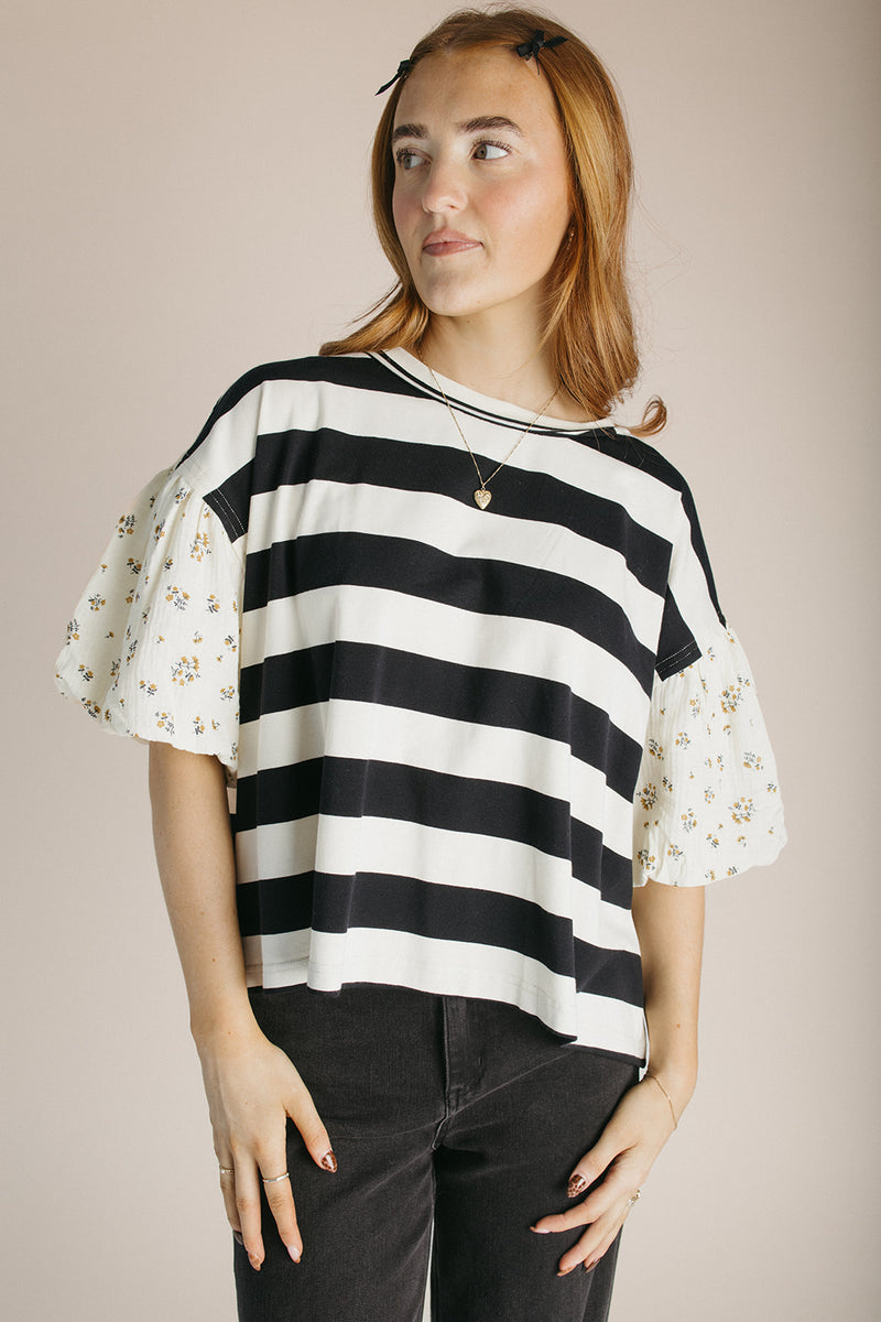 The Wadley Striped Blouse in Black + Ivory
