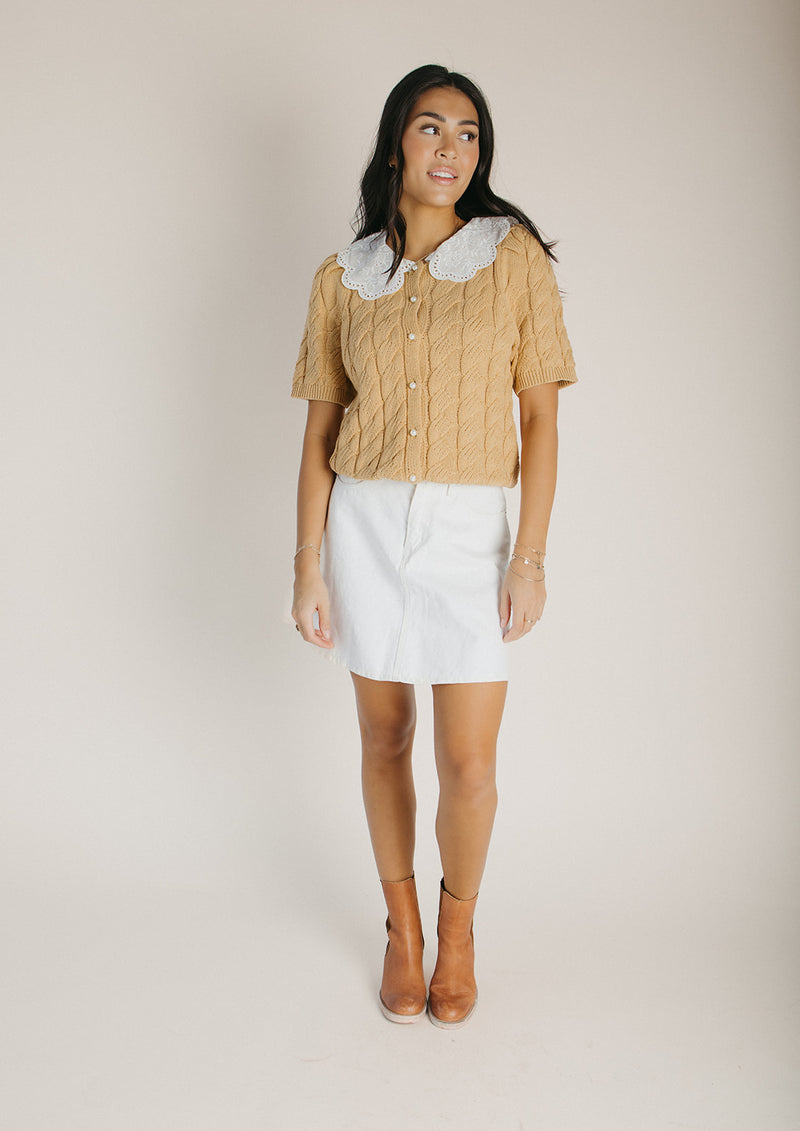 The Wren Lace Collared Sweater in Dijon