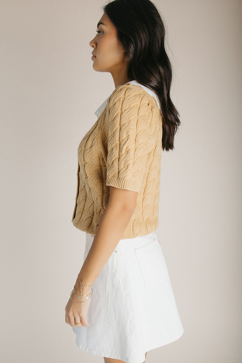The Wren Lace Collared Sweater in Dijon