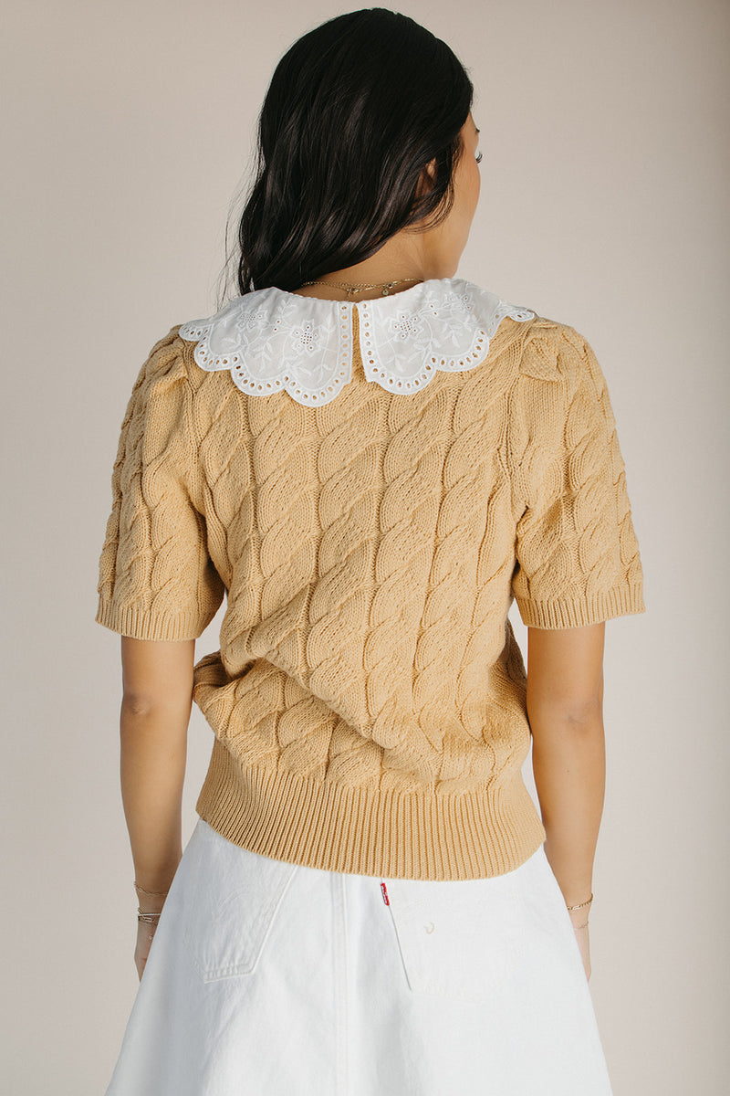 The Wren Lace Collared Sweater in Dijon