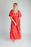 The Danika Bubble Sleeve Maxi Dress in Red Multi