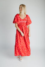 The Danika Bubble Sleeve Maxi Dress in Red Multi