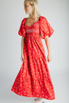 The Danika Bubble Sleeve Maxi Dress in Red Multi