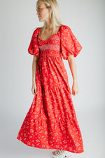 The Danika Bubble Sleeve Maxi Dress in Red Multi