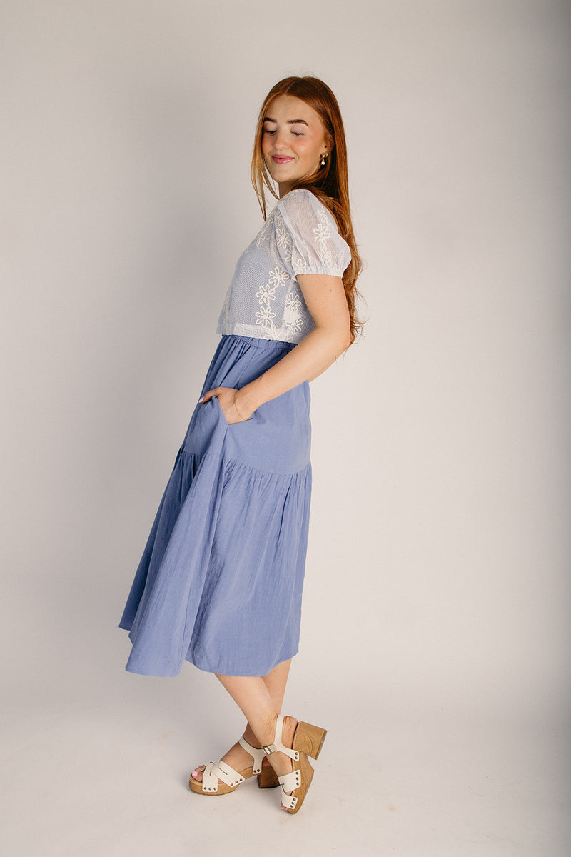 cardigan with midi dress The Edington Crochet Cardigan + Midi Dress Set in Powder Blue Small