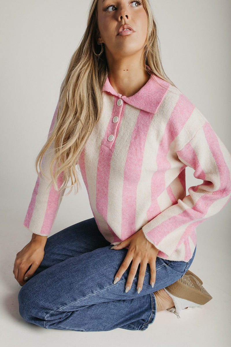 The Sharissa Striped Pullover in Pink Combo