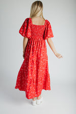 The Danika Bubble Sleeve Maxi Dress in Red Multi