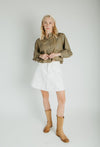 The Daniella Lace Button-Up Blouse in Olive