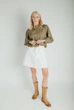 The Daniella Lace Button-Up Blouse in Olive