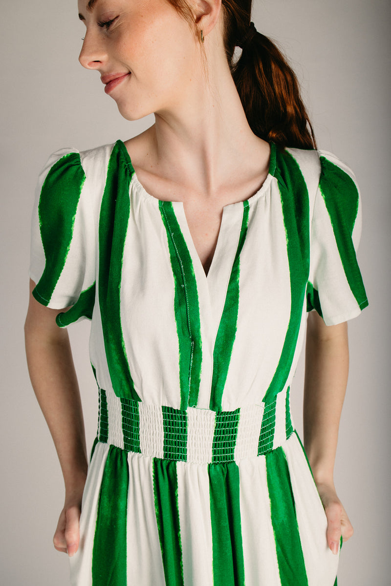 The Pilmar Smocked Waist Maxi Dress in Cream + Green Stripe – Piper & Scoot