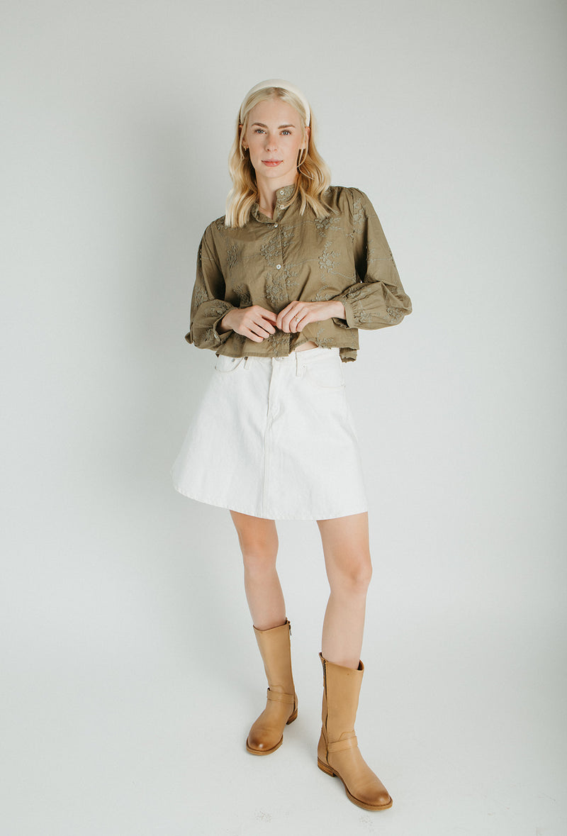 The Daniella Lace Button-Up Blouse in Olive
