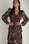 The Keshla Tiered Organza Maxi Dress in Black + Red