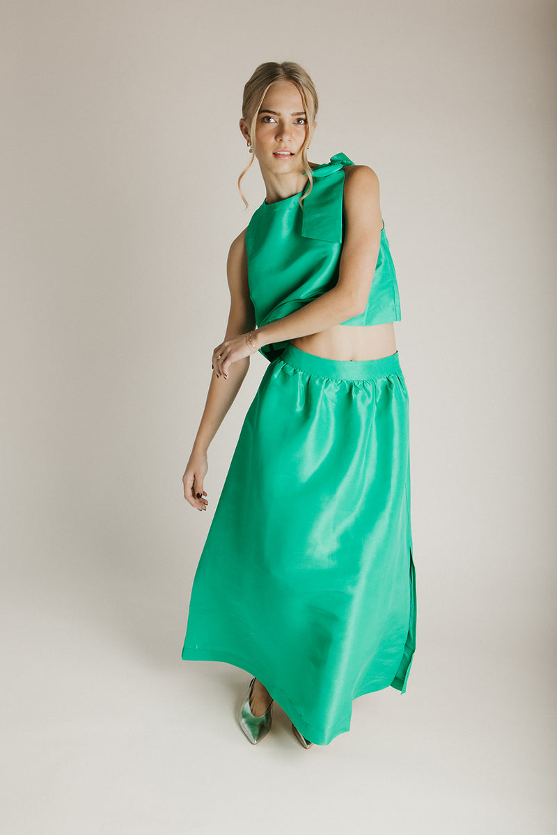 The Hestia Metallic Tank in Kelly Green