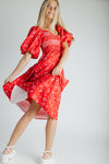 The Danika Bubble Sleeve Maxi Dress in Red Multi