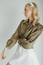 The Daniella Lace Button-Up Blouse in Olive