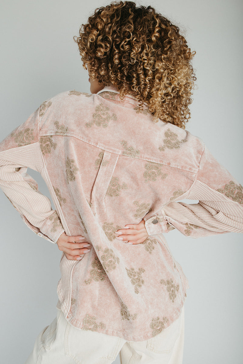 The Kimber Corduroy Embroidered Jacket in Washed Rose