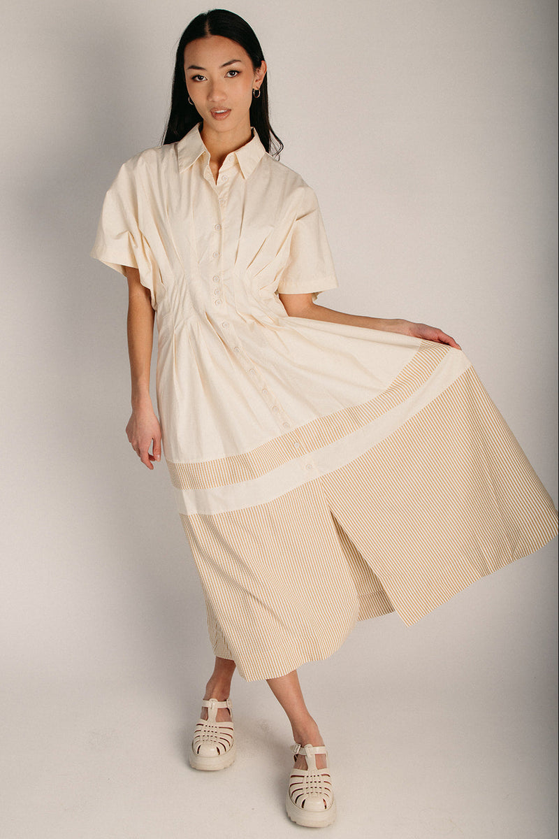 The Frigo Cinch Waist Maxi Dress in Ecru Combo Large The Frigo Cinch Waist Maxi Dress in Ecru Combo Large