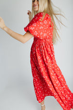 The Danika Bubble Sleeve Maxi Dress in Red Multi