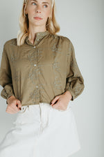 The Daniella Lace Button-Up Blouse in Olive