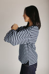 The Betsy Lace Trim Blouse in Navy Stripe