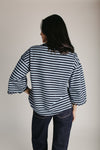 The Betsy Lace Trim Blouse in Navy Stripe