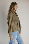 The Elio Honeycomb Smocked Blouse in Olive