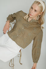The Daniella Lace Button-Up Blouse in Olive