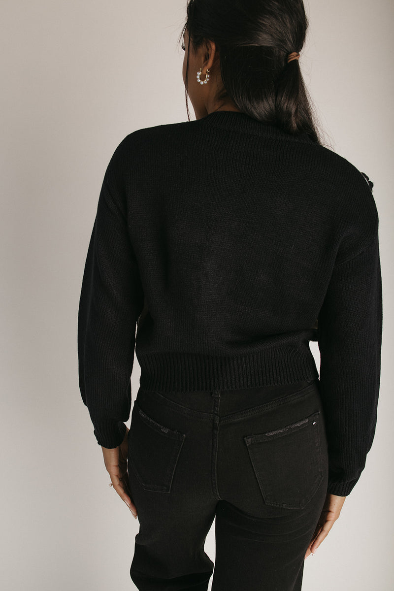 The Adkins Rose Applique Cardigan in Black