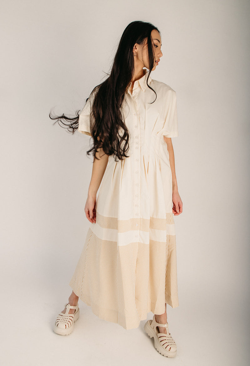 The Frigo Cinch Waist Maxi Dress in Ecru Combo Large